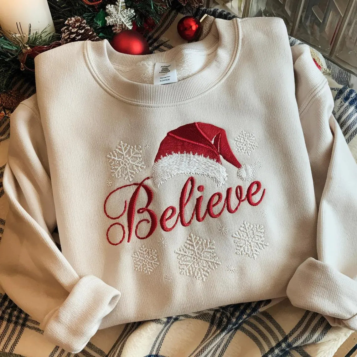 Embroidered Believe Christmas Sweatshirt