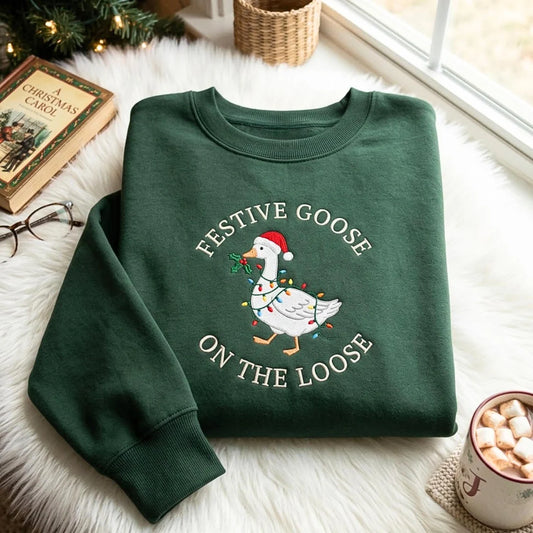Embroidered Goose Christmas Sweatshirt